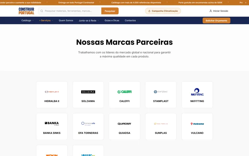 Página de marcas e fornecedores parceiros